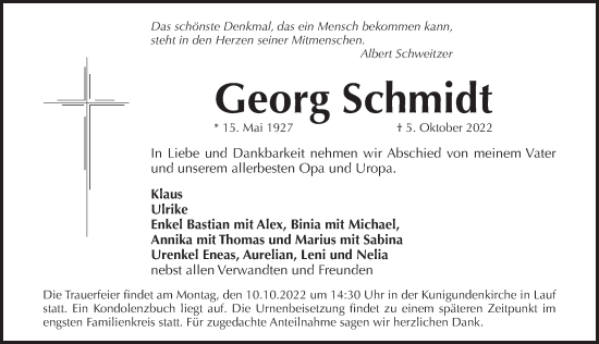 Traueranzeige von Georg Schmidt von Pegnitz-Zeitung