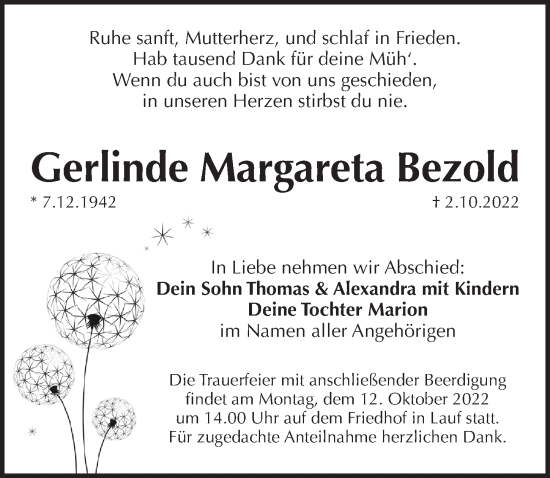 Traueranzeige von Gerlinde Margareta Bezold von Pegnitz-Zeitung