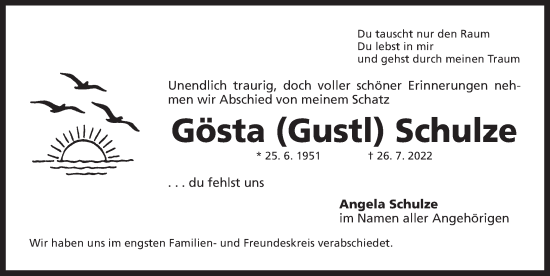 Traueranzeige von Gösta Schulze von Der Bote