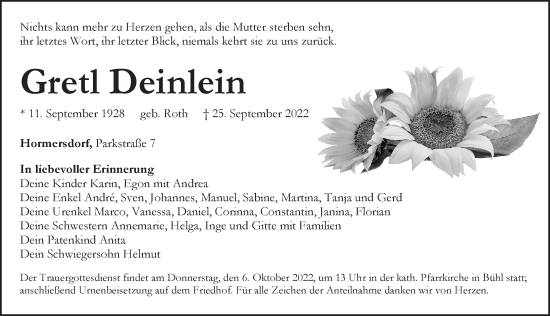 Traueranzeige von Gred Deinlein von Pegnitz-Zeitung