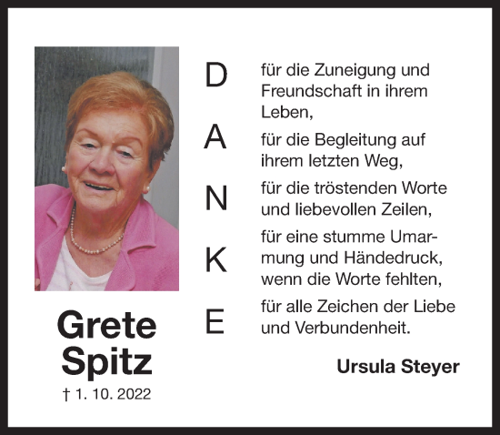 Traueranzeige von Grete Spitz von Der Bote