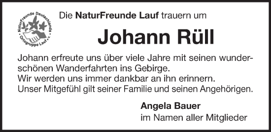 Traueranzeige von Johann Rüll von Pegnitz-Zeitung