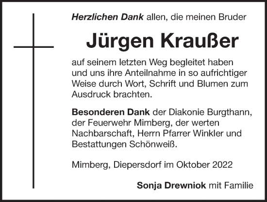 Traueranzeige von Jürgen Kraußer von Der Bote