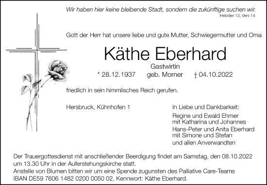 Traueranzeige von Käthe Eberhard von Hersbrucker Zeitung Lokal