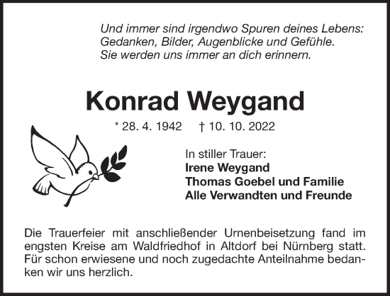 Traueranzeige von Konrad Weygand von Der Bote
