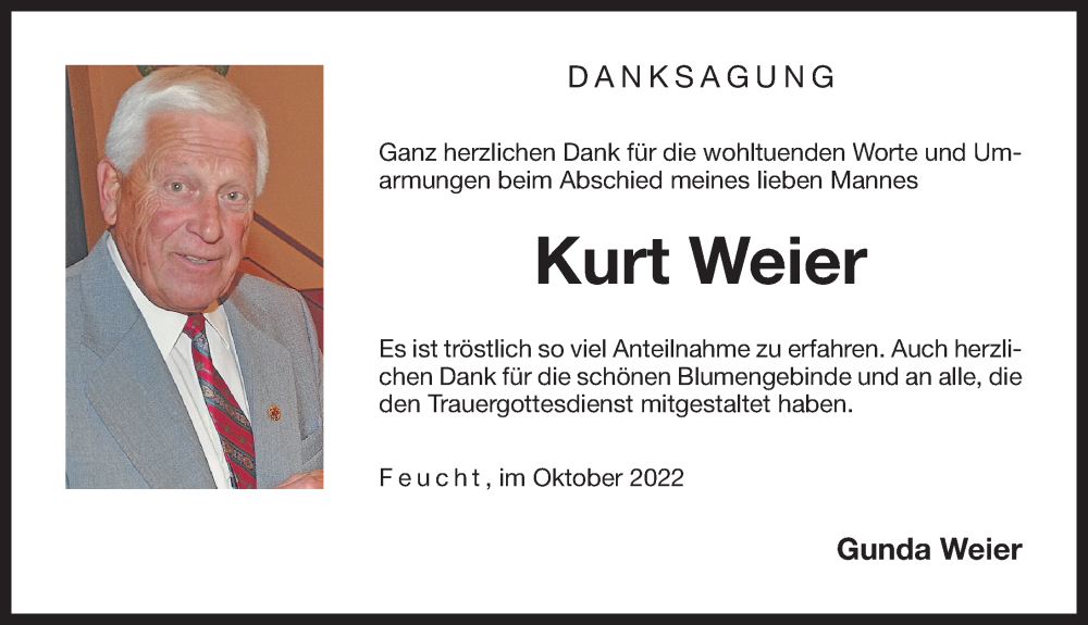  Traueranzeige für Kurt Weier vom 01.10.2022 aus Der Bote