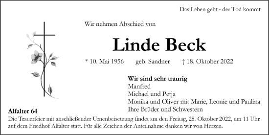 Traueranzeige von Linde Beck von Hersbrucker Zeitung Lokal