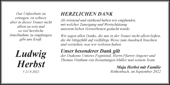 Traueranzeige von Ludwig Herbst von Pegnitz-Zeitung