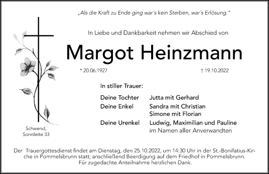 Traueranzeige von Margot Heinzmann von Hersbrucker Zeitung Lokal