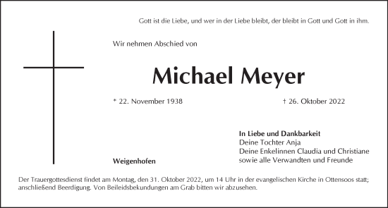 Traueranzeige von Michael Meyer von Pegnitz-Zeitung