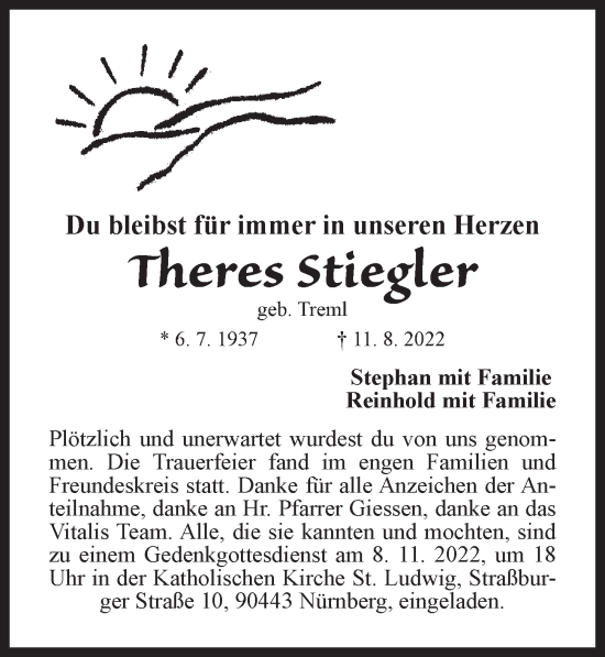 Traueranzeige von Theres Stiegler von Der Bote