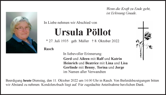 Traueranzeige von Ursula Pöllot von Der Bote