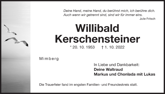 Traueranzeige von Willibald Kerschensteiner von Der Bote