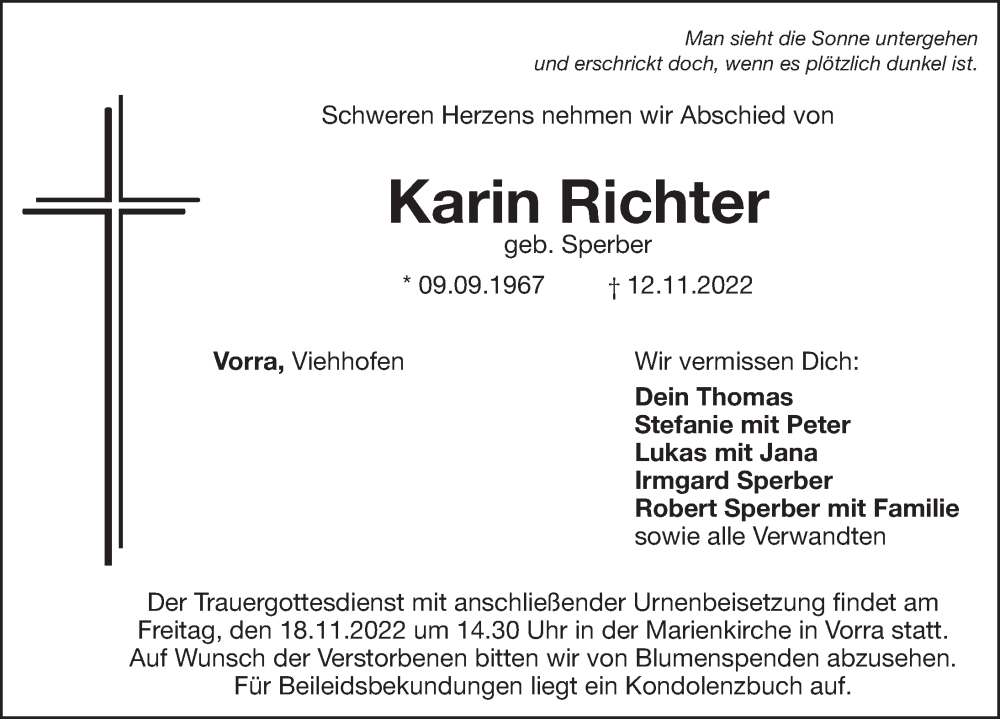  Traueranzeige für Karin Richter vom 16.11.2022 aus Hersbrucker Zeitung