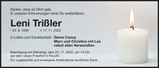 Traueranzeige von Leni Trißler von DER BOTE