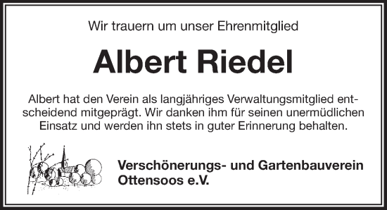 Traueranzeige von Albert Riedel von Pegnitz-Zeitung