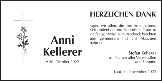 Traueranzeige von Anni Kellerer von Pegnitz-Zeitung