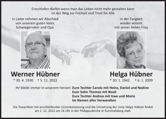 Traueranzeige von Werner und Helga Hübner von DER BOTE