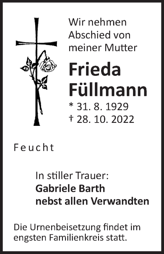 Traueranzeige von Frieda Füllmann von Der Bote