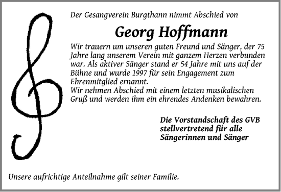 Traueranzeige von Georg Hoffmann von Der Bote