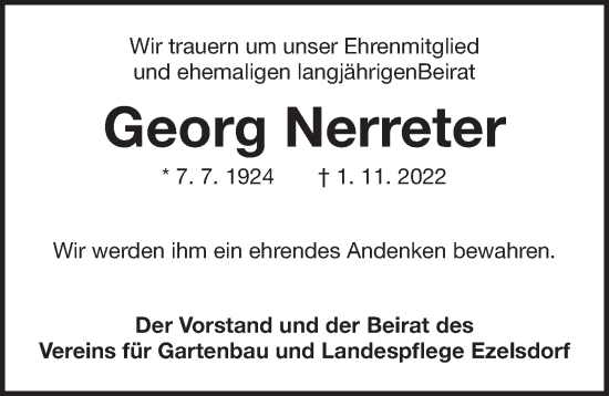 Traueranzeige von Georg Nerreter von Der Bote