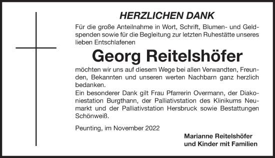 Traueranzeige von Georg Reitelshöfer von Der Bote