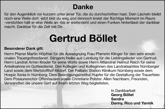 Traueranzeige von Gertrud Böllet von Hersbrucker Zeitung Lokal