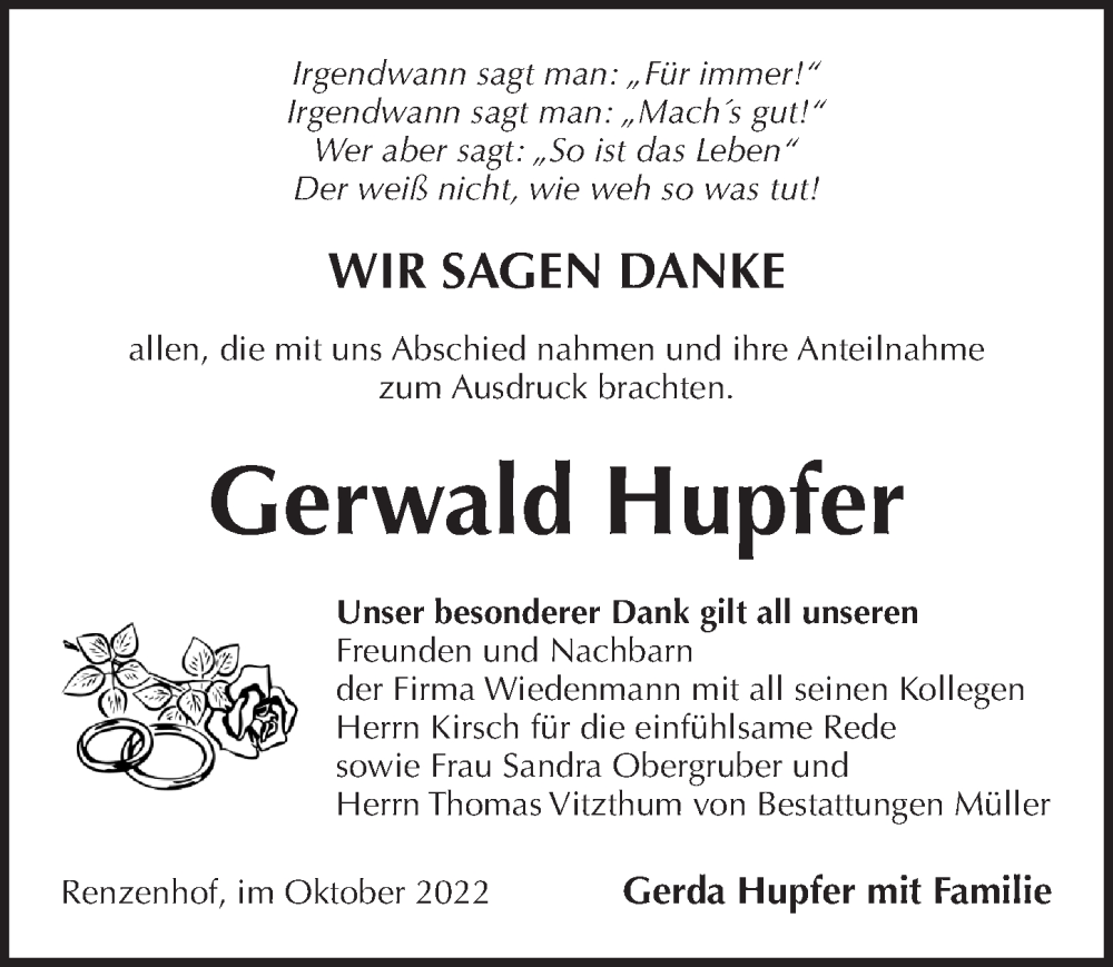  Traueranzeige für Gerwald Hupfer vom 05.11.2022 aus Pegnitz-Zeitung