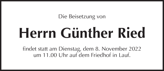 Traueranzeige von Günther Ried von Pegnitz-Zeitung
