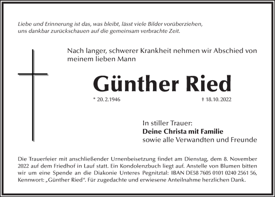 Traueranzeige von Günther Ried von Pegnitz-Zeitung