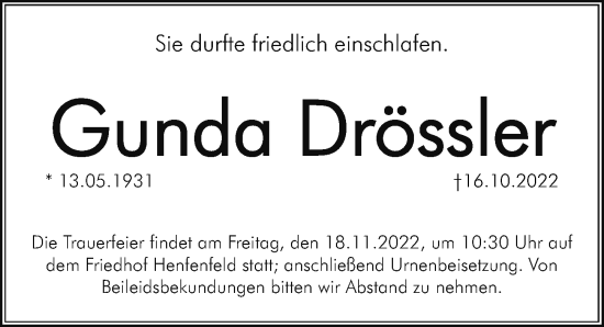 Traueranzeige von Gunda Drössler von Hersbrucker Zeitung Lokal