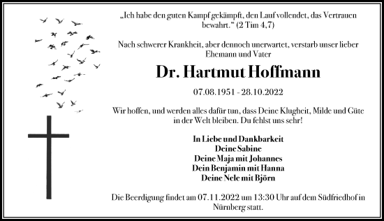 Traueranzeige von Hartmut Hoffmann von Hersbrucker Zeitung Lokal