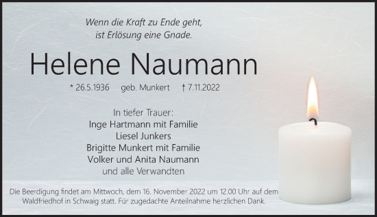 Traueranzeige von Helene Naumann von Pegnitz-Zeitung