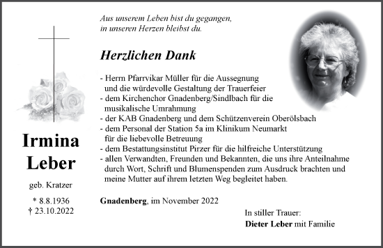 Traueranzeige von Irmina Leber von Der Bote
