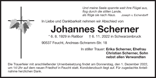Traueranzeige von Johannes Scherner von Der Bote
