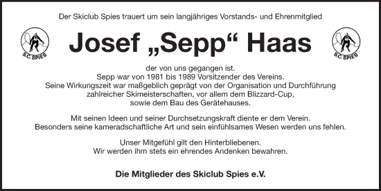 Traueranzeige von Josef Haas von Pegnitz-Zeitung
