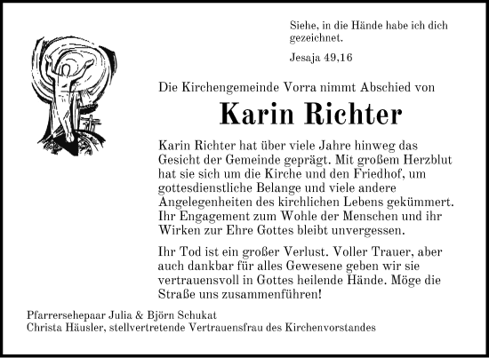 Traueranzeige von Karin Richter von Hersbrucker Zeitung Lokal