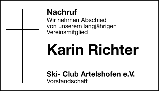 Traueranzeige von Karin Richter von Hersbrucker Zeitung Lokal