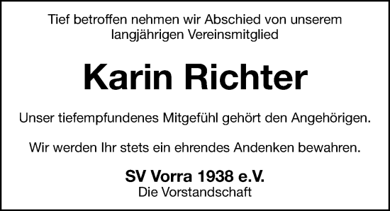 Traueranzeige von Karin Richter von Hersbrucker Zeitung Lokal