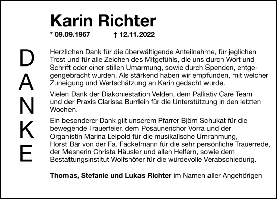 Traueranzeige von Karin Richter von Hersbrucker Zeitung Lokal