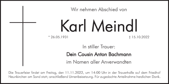 Traueranzeige von Karl Meindl von Pegnitz-Zeitung