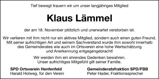 Traueranzeige von Klaus Lämmel von Hersbrucker Zeitung Lokal
