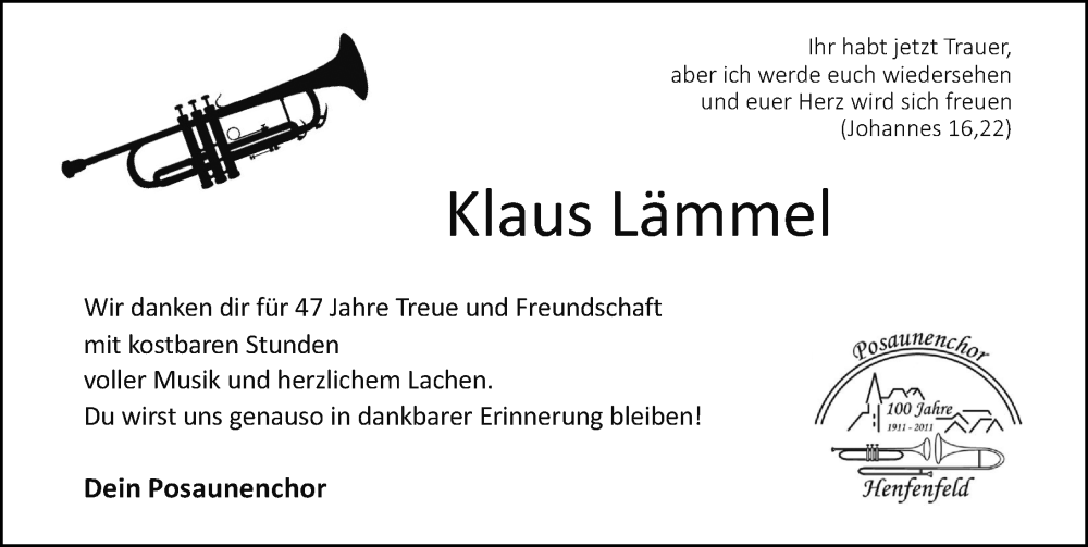  Traueranzeige für Klaus Lämmel vom 26.11.2022 aus Hersbrucker Zeitung Lokal