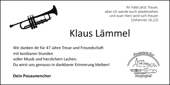 Traueranzeige von Klaus Lämmel von Hersbrucker Zeitung Lokal