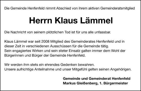 Traueranzeige von Klaus Lämmel von Hersbrucker Zeitung Lokal