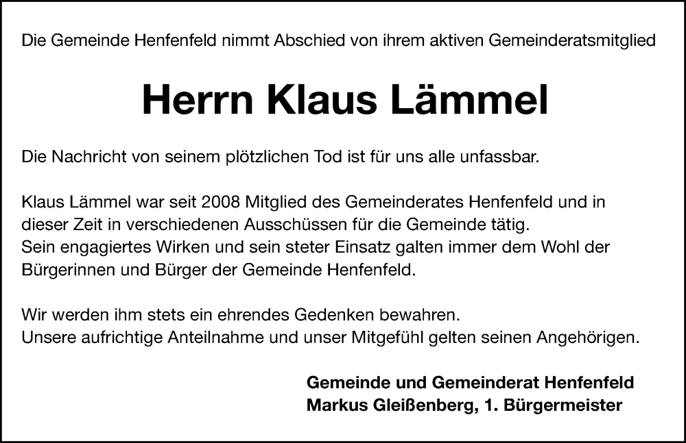  Traueranzeige für Klaus Lämmel vom 26.11.2022 aus Hersbrucker Zeitung Lokal