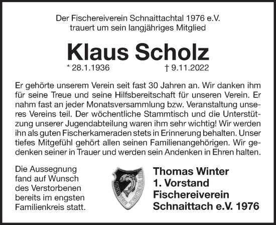 Traueranzeige von Klaus Scholz von Pegnitz-Zeitung