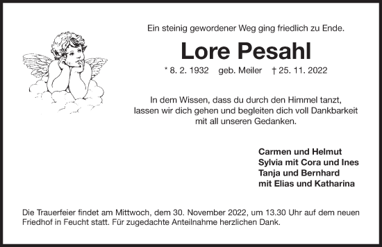 Traueranzeige von Lore Pesahl von Der Bote