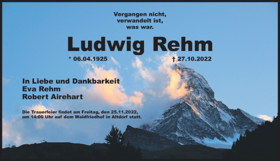 Traueranzeige von Ludwig Rehm von Der Bote