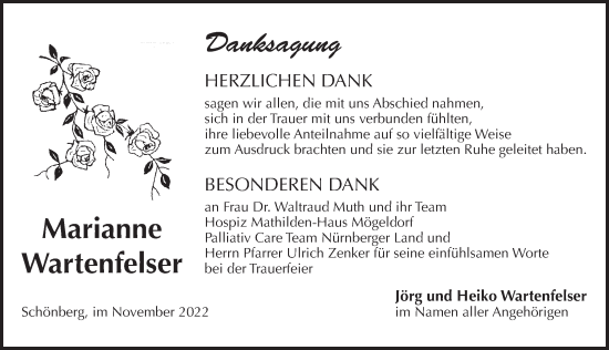 Traueranzeige von Marianne Wartenfelser von Pegnitz-Zeitung